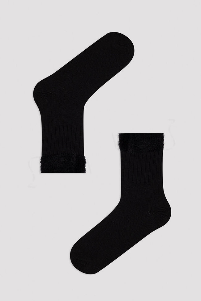 Black Fluffy Thermal Socket Socks Hover Image