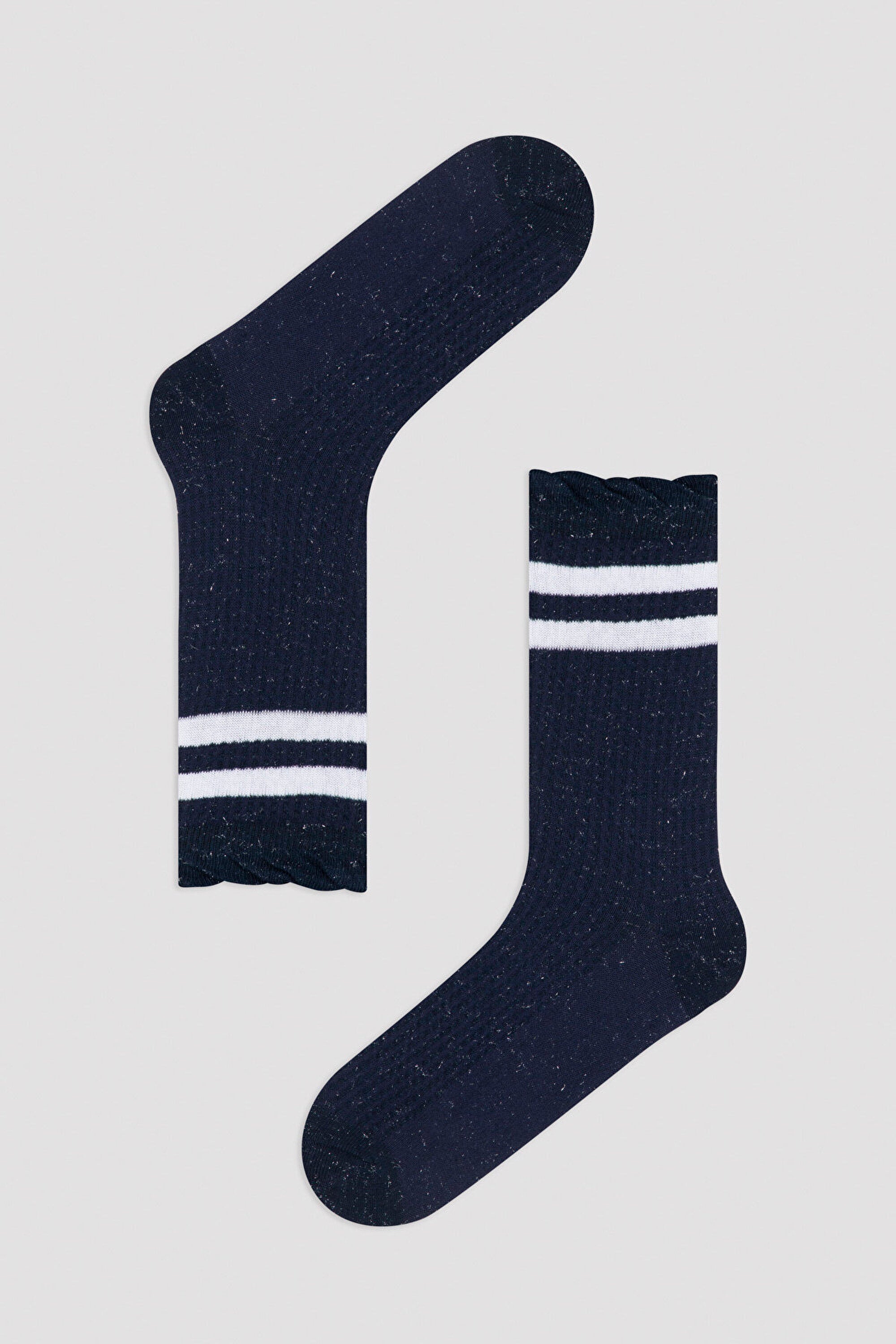 Navy - Burgundy Beyaz Line Simli 2In1 Soket Socks