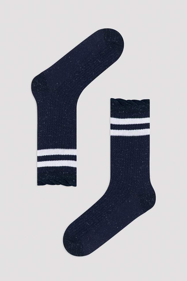 Navy - Burgundy Beyaz Line Simli 2In1 Soket Socks Main Image