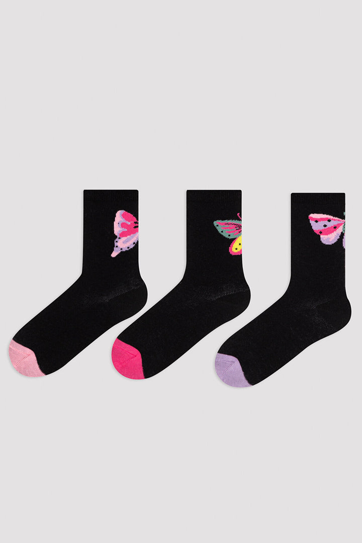 Black Girls Black Butterfly 3In1 Soket Socks