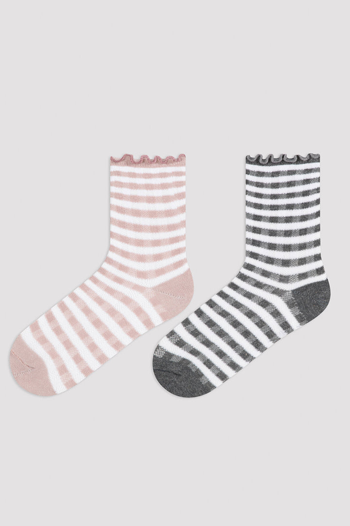 Multi Colour Girls Line 2In1 Soket Socks