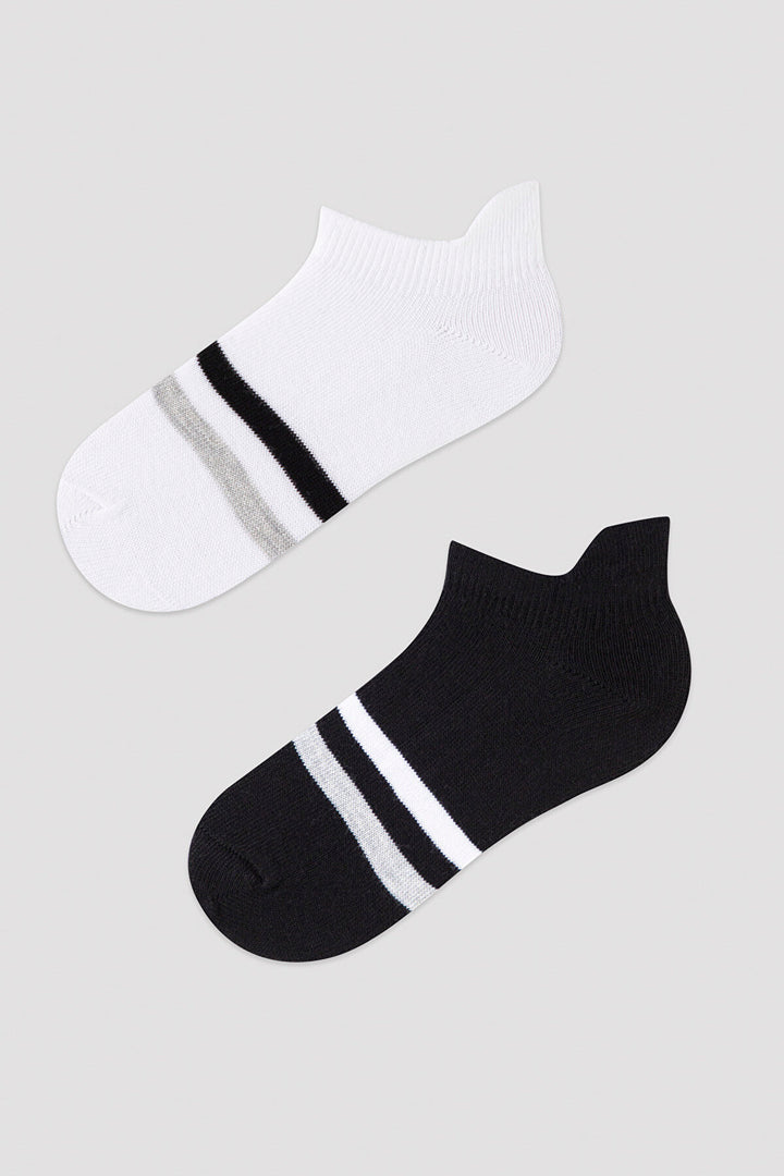 Boys White Black Stripe 2in1 Liner Socks