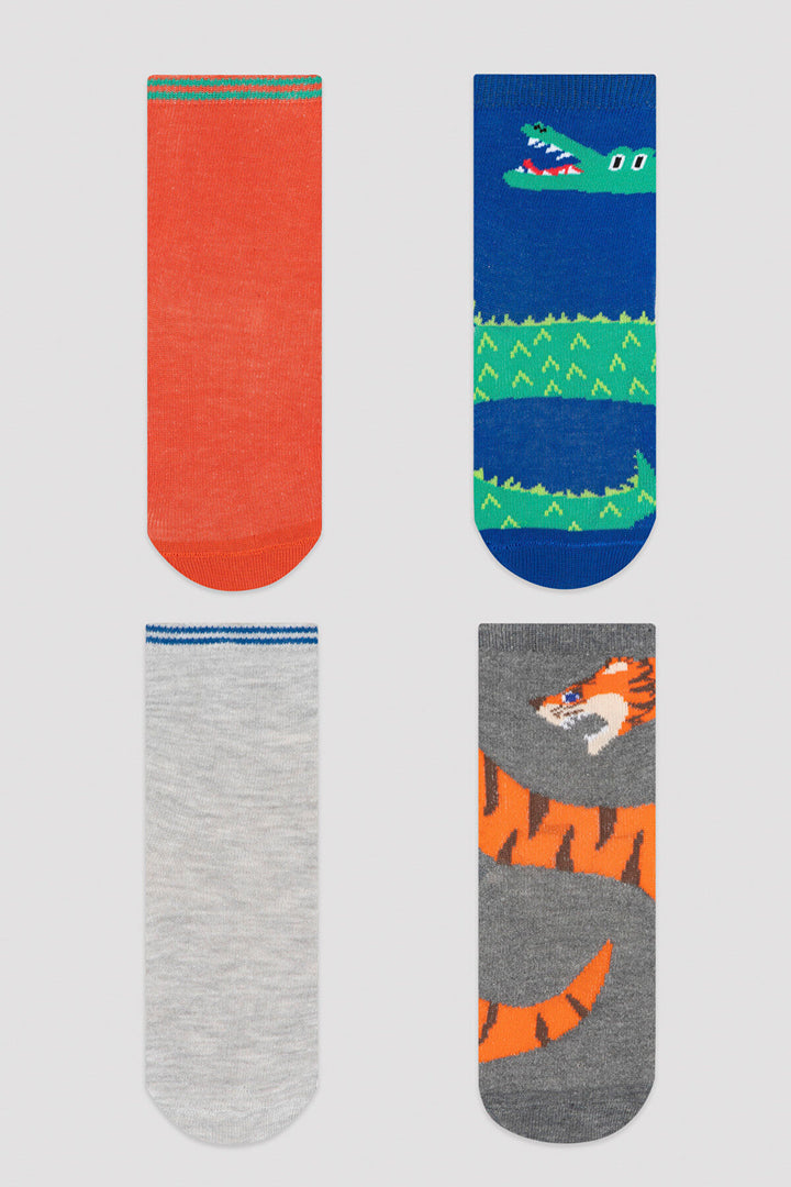 Multi Colour Boys Safari 4In1 Package Soket Socks