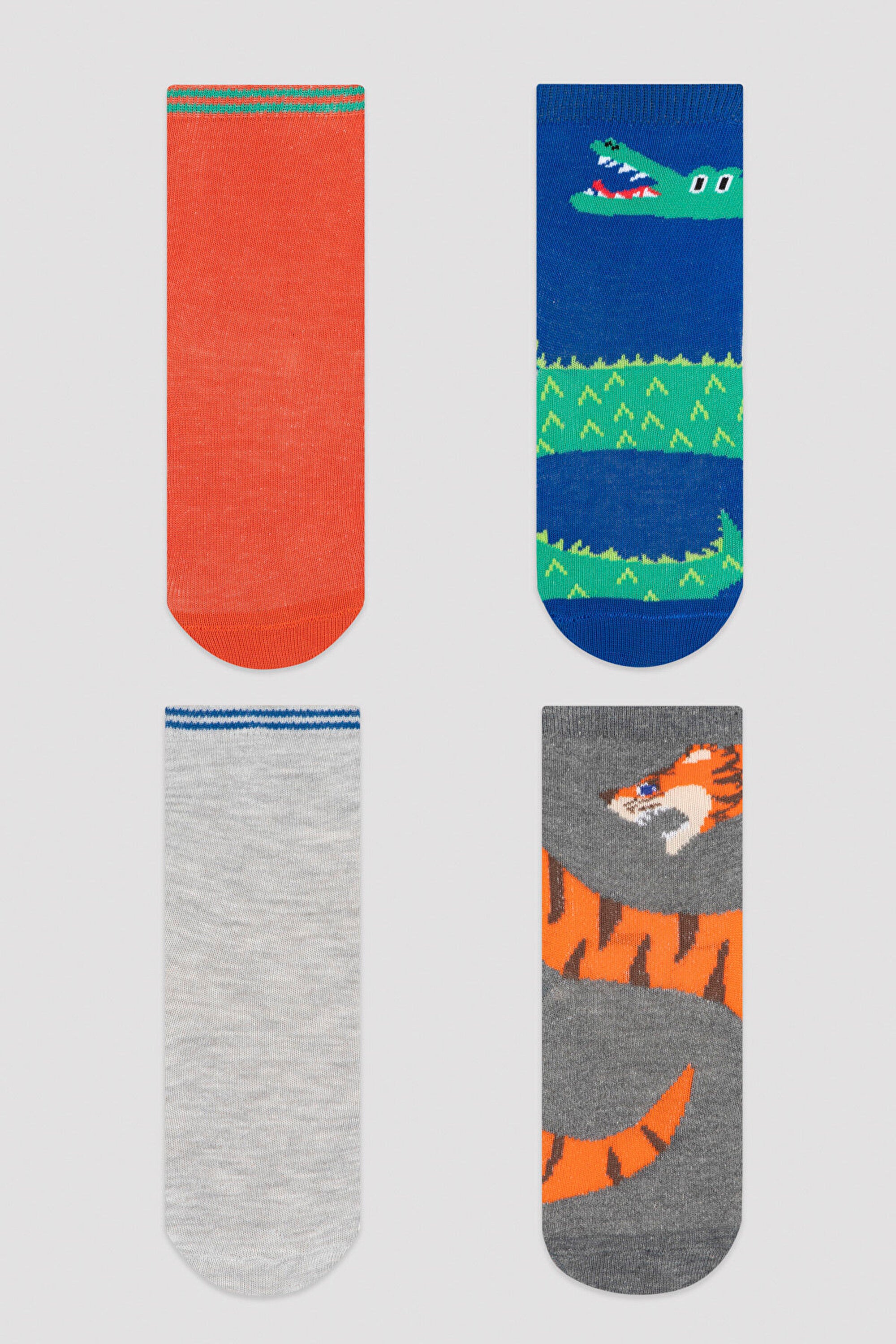 Multi Colour Boys Safari 4In1 Package Soket Socks