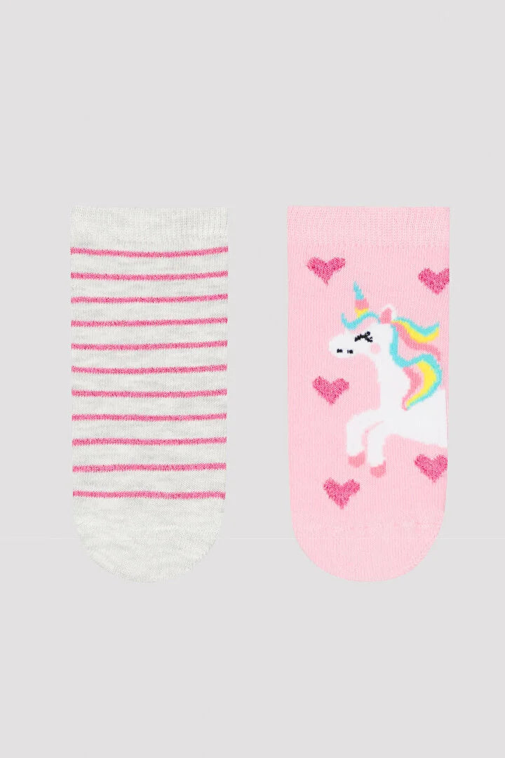 Mix Unicorn Heart 2In1 Liner Socks