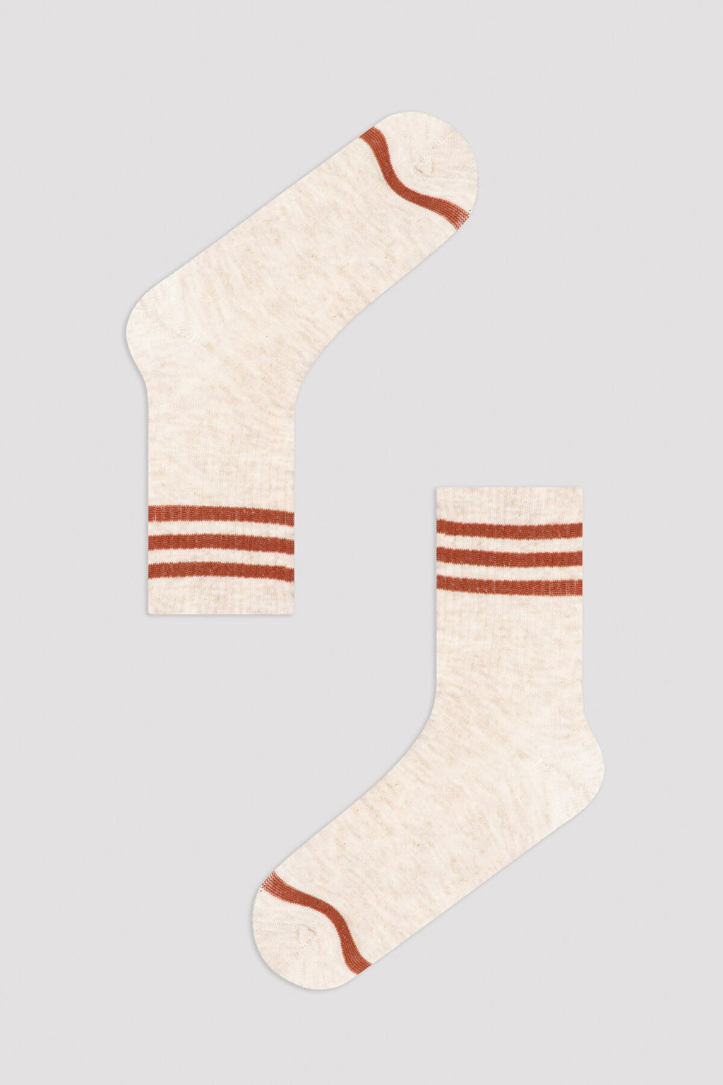 Beige Triple Stripe 2In1 Soket Socks