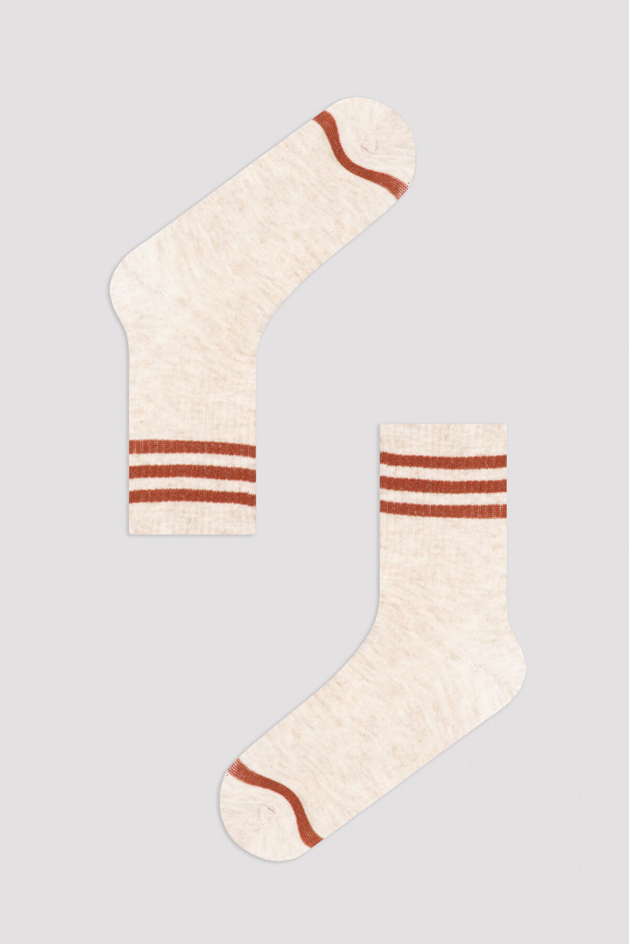 Beige Triple Stripe 2In1 Soket Socks