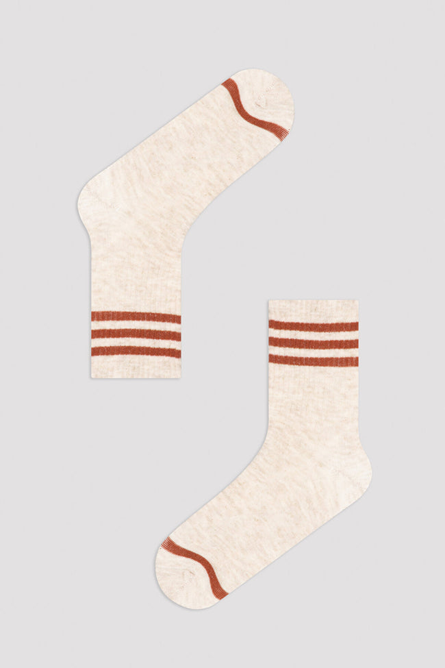 Beige Triple Stripe 2In1 Soket Socks Main Image