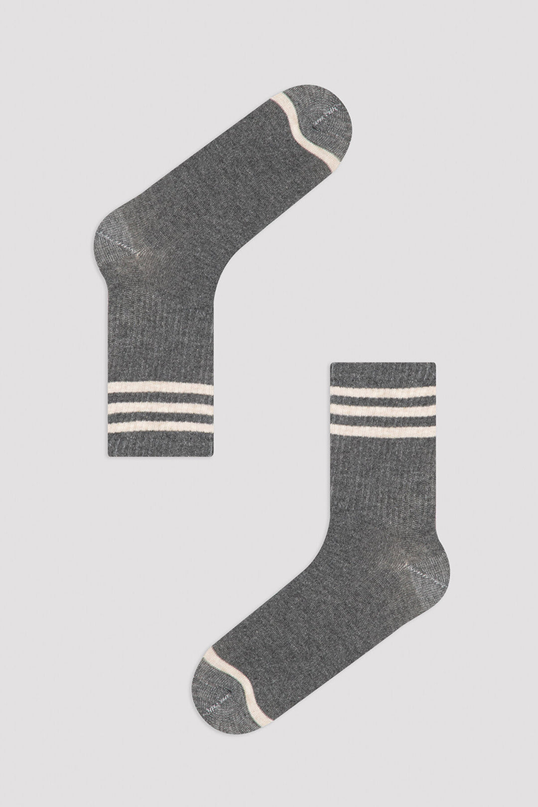 Beige Triple Stripe 2In1 Soket Socks