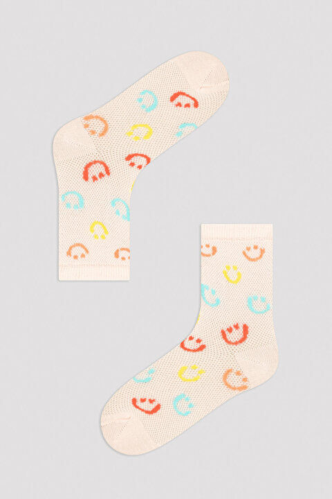 Girls Stripe Smiley Face 2In1 Socks Main Image
