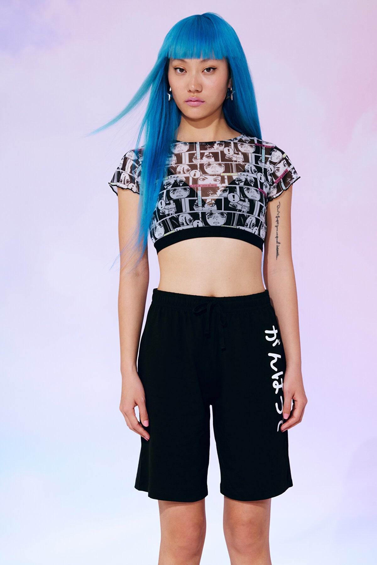 Anime Printed Mesh Bralet Top-Anime Collection