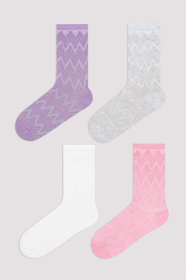 Girls Zigzag 4In1 Socket Socks Hover Image