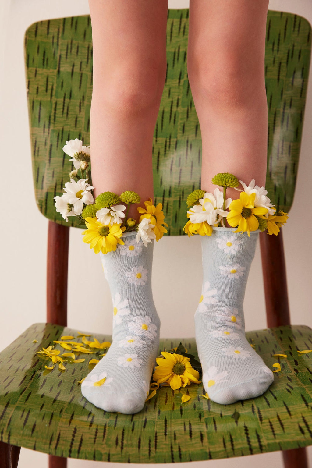 Girls Blue Daisy 2In1 Socks