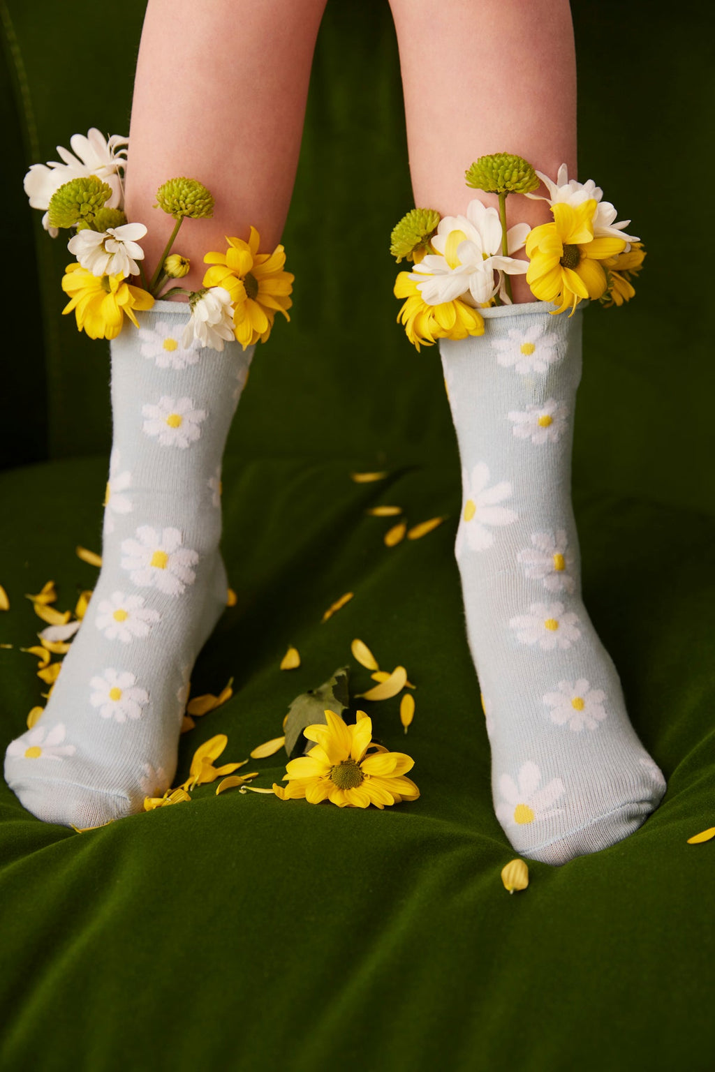 Girls Blue Daisy 2In1 Socks