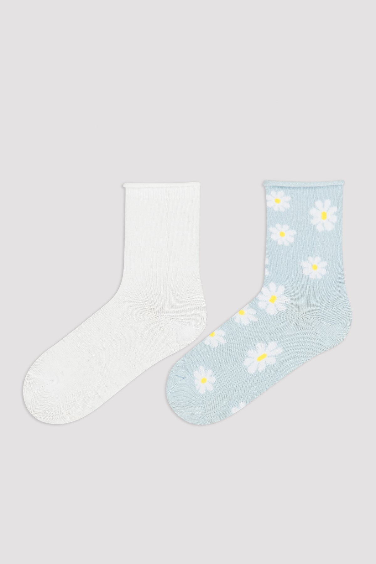 Girls Blue Daisy 2In1 Socks