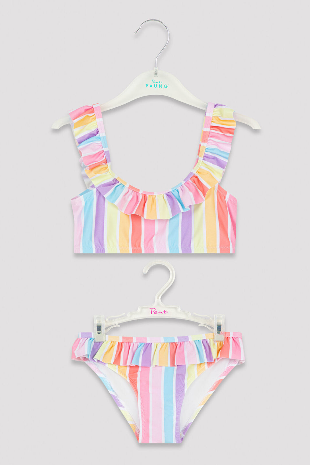 Multi Colored Girls Stripe Halter Bikini Set