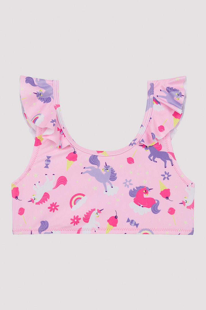 Girls Colorful Unicorn Frill Halter Bikini Set