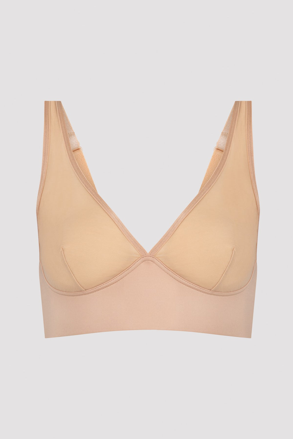 Beige Colored Non-wired Padless Thick Strap Transparent Bra