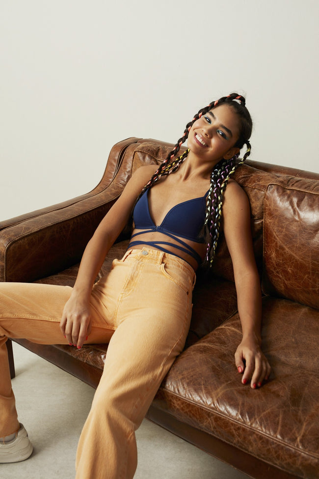 Navy Blue Bu4u Flex Strappy Non-wired Bra Hover Image