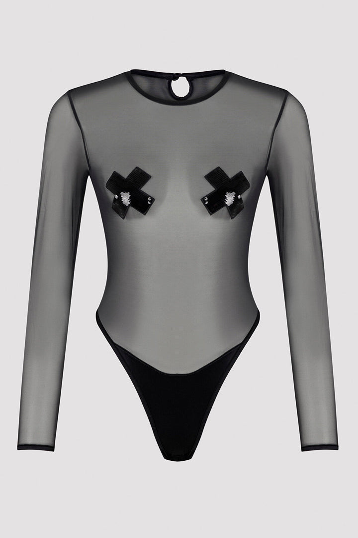 Black Eva Mesh Bodysuit - Privee Collection