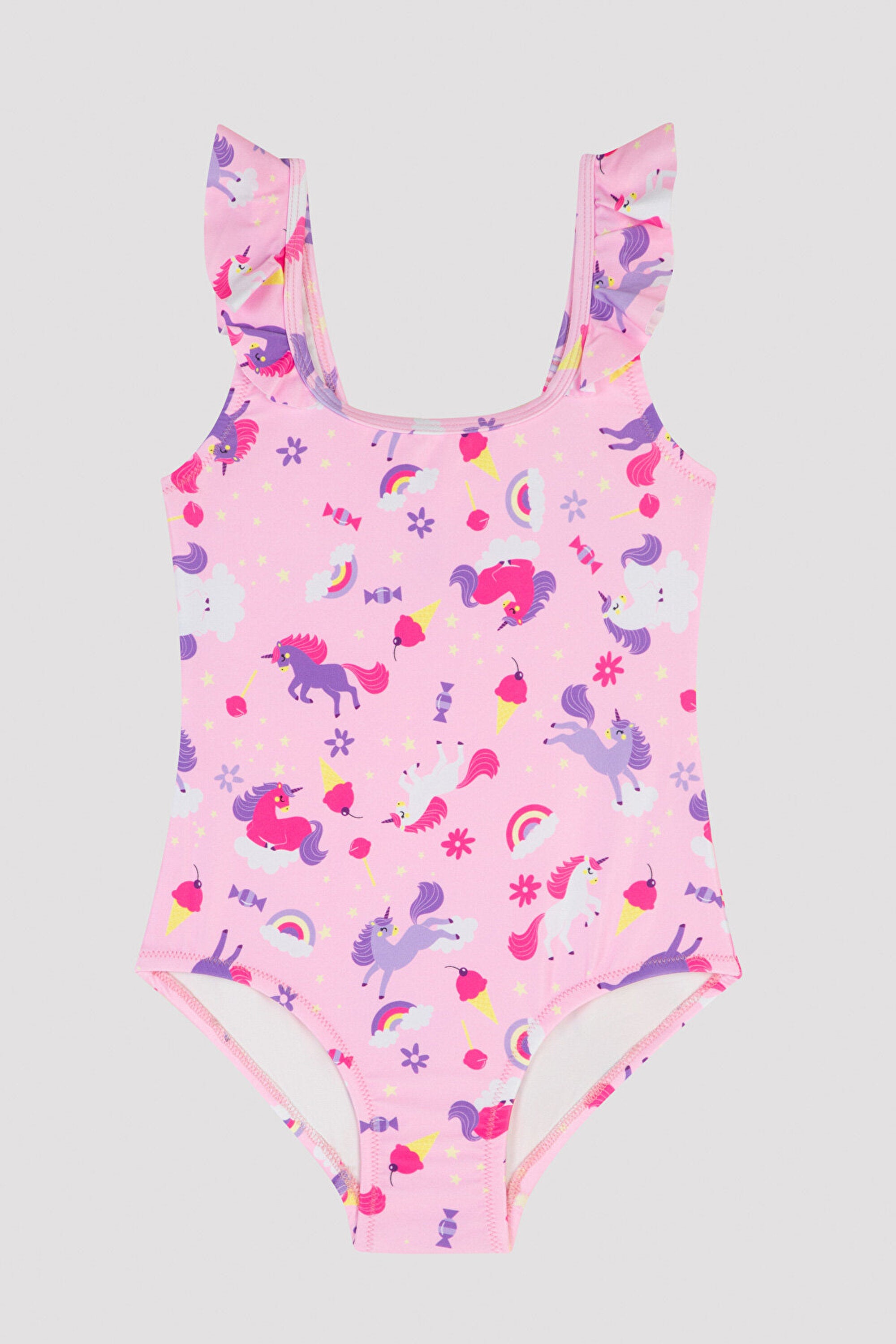 Girls Unicorn Printed Colorful Frill Suit