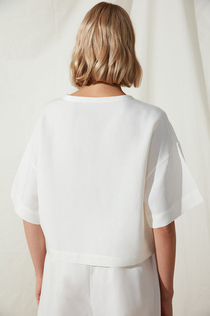 Brea White Linen Tshirt Pj Top