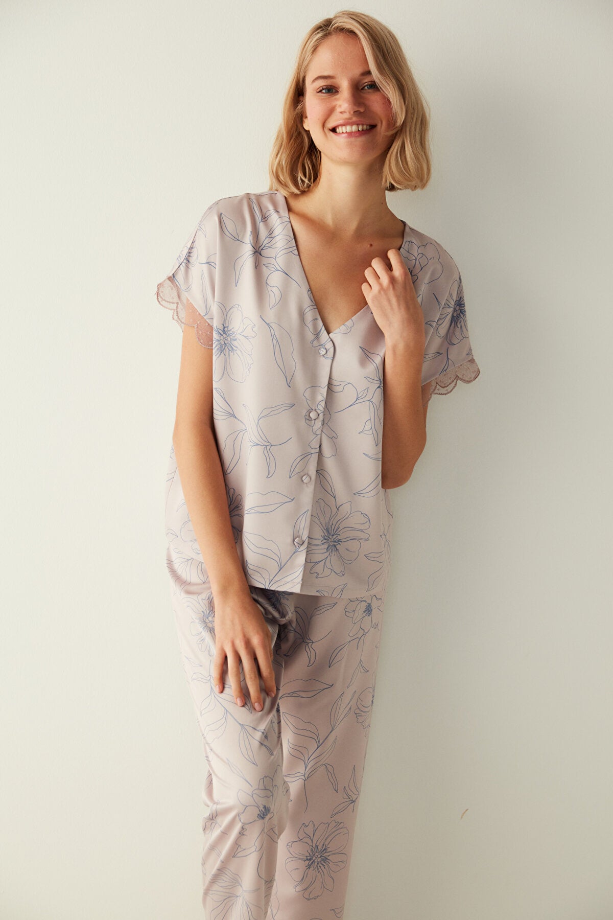 Lilac Emmy Satin Shirt Pj Top