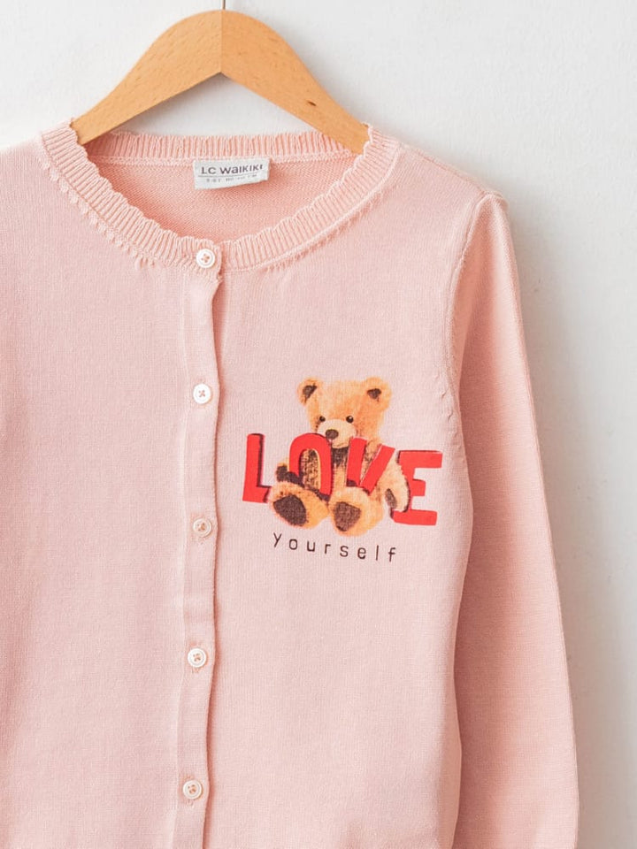 Pink Colored Cardigan For Kids Girls
