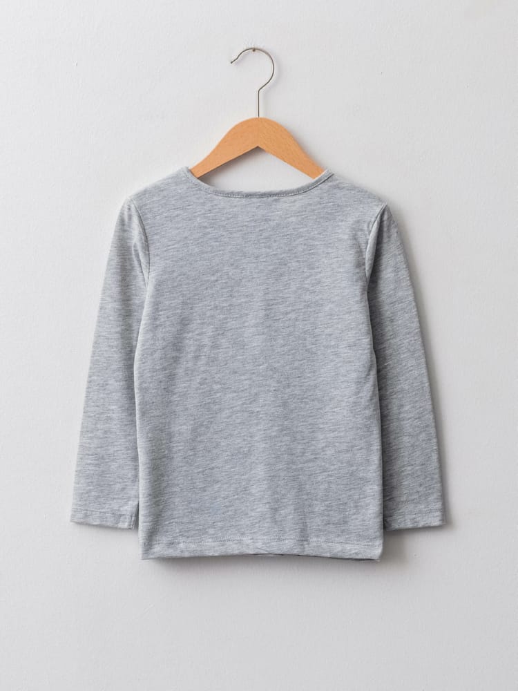 Grey Melange Colored T-Shirt For Kids Girls