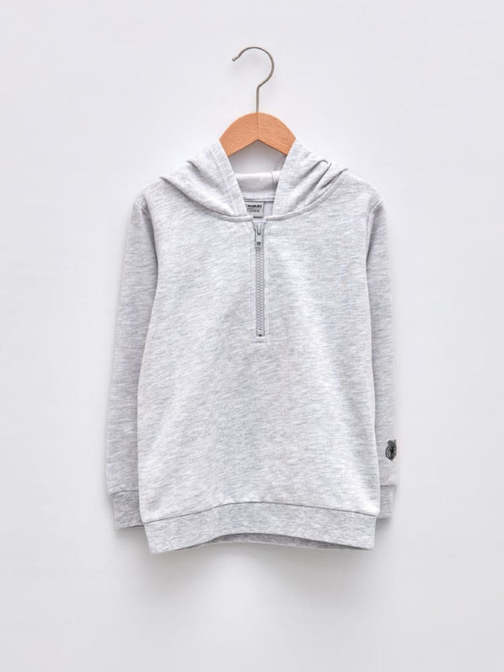 Light Grey Melange Colored Sweatshirt For Kids Boys
