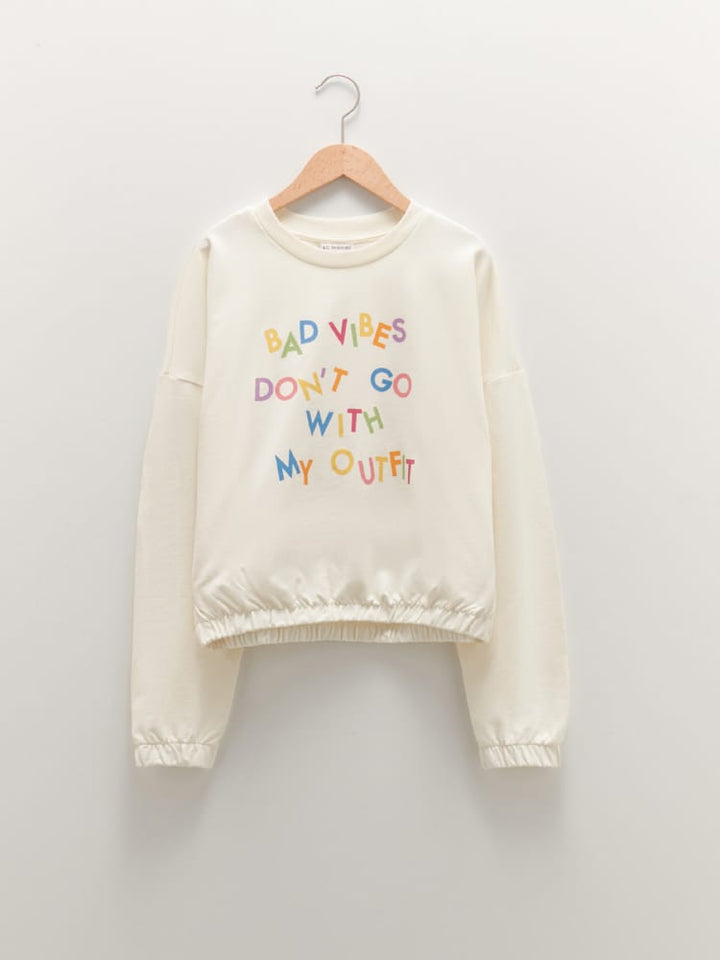 Ecru Colored Sweatshirt For Kids Girls