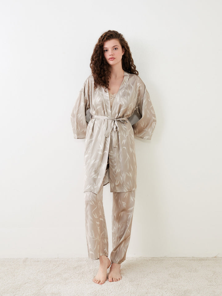 Shawl Collar Patterned Long Sleeve Women Dressing Gown