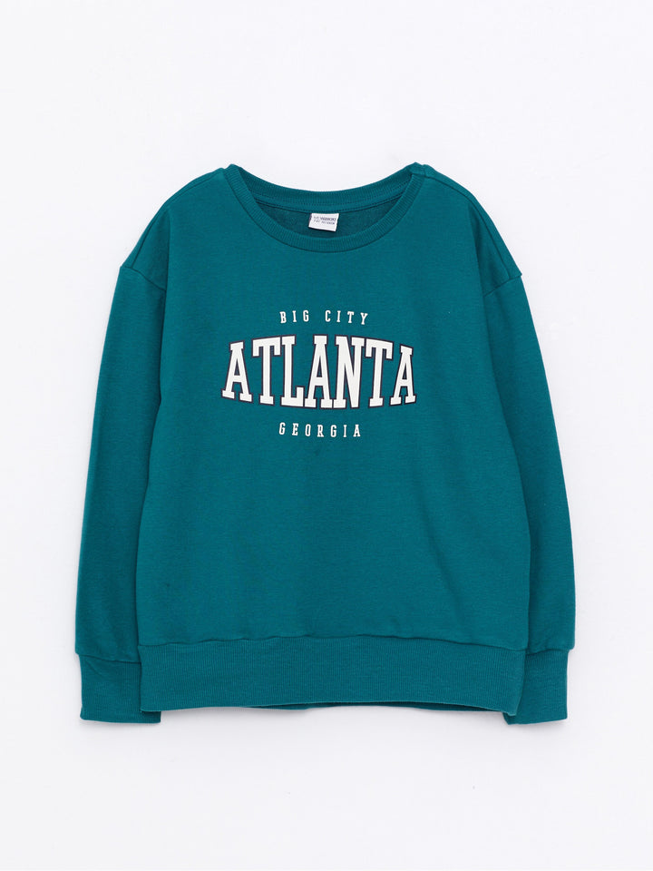 Crew Neck Printed Long Sleeve Girls Sweatshirt