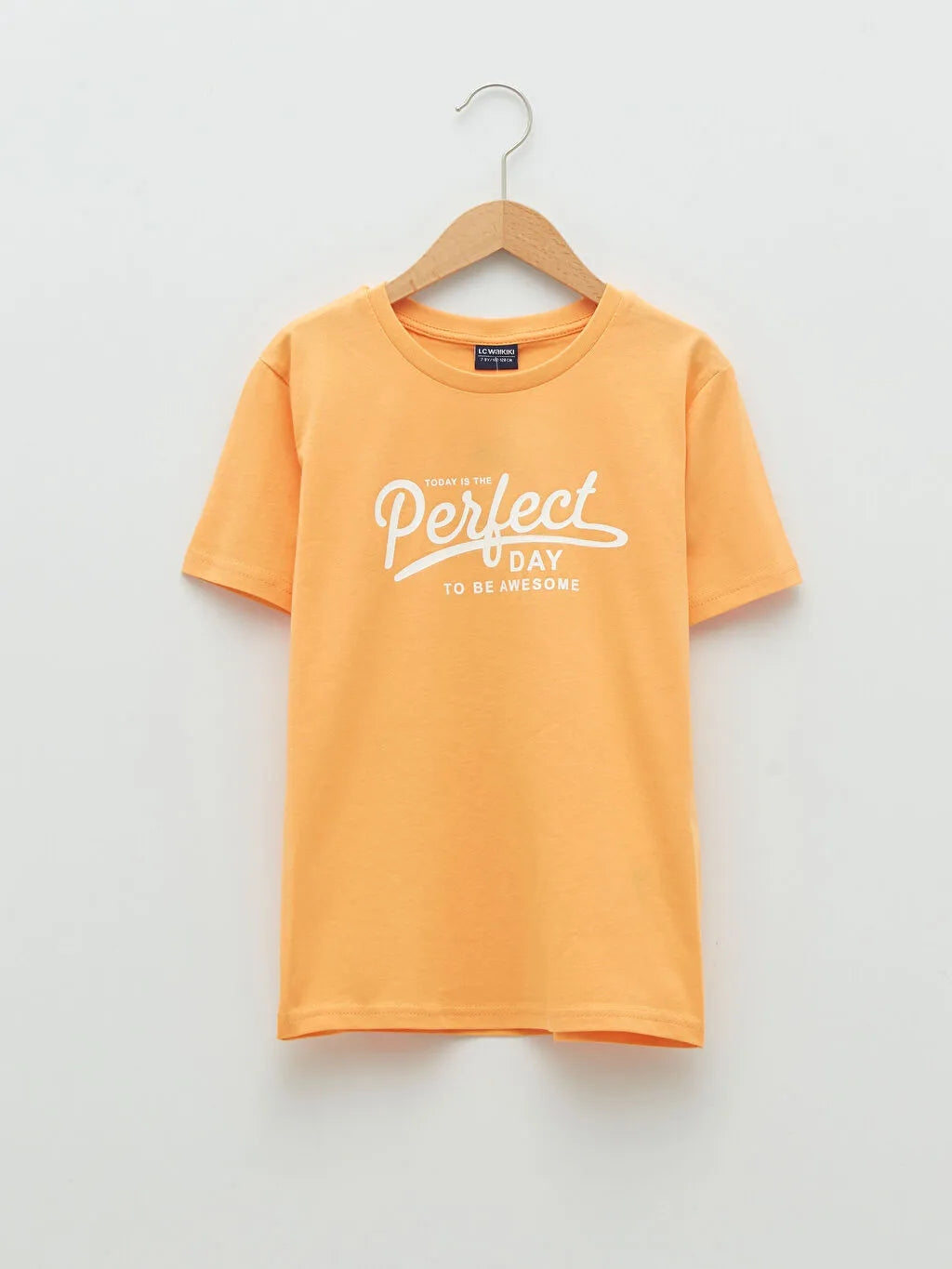 Crew Neck Printed Short Sleeve Boy T-Shirt Light Orange