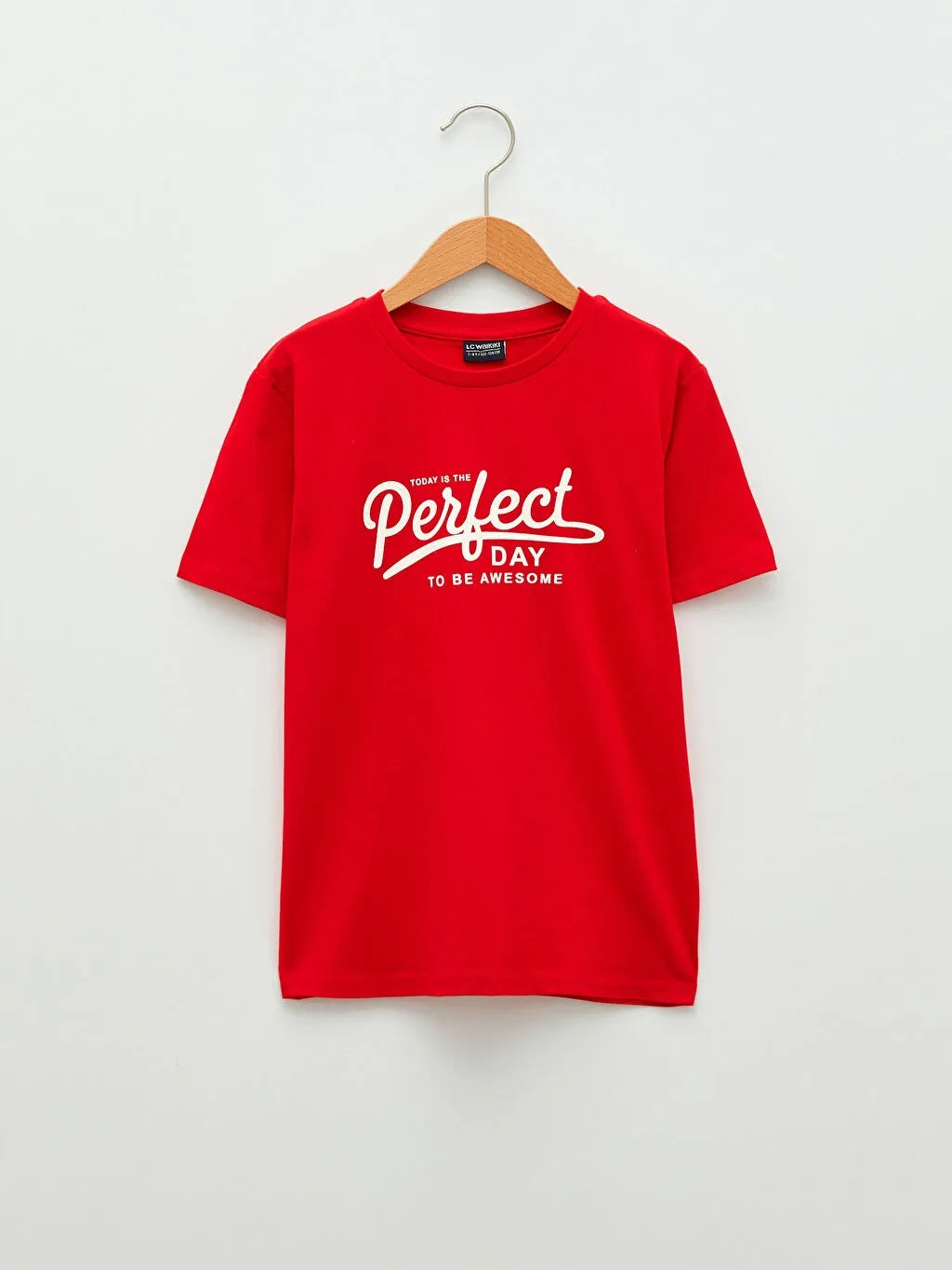 Crew Neck Printed Short Sleeve Boy T-Shirt Bright Red