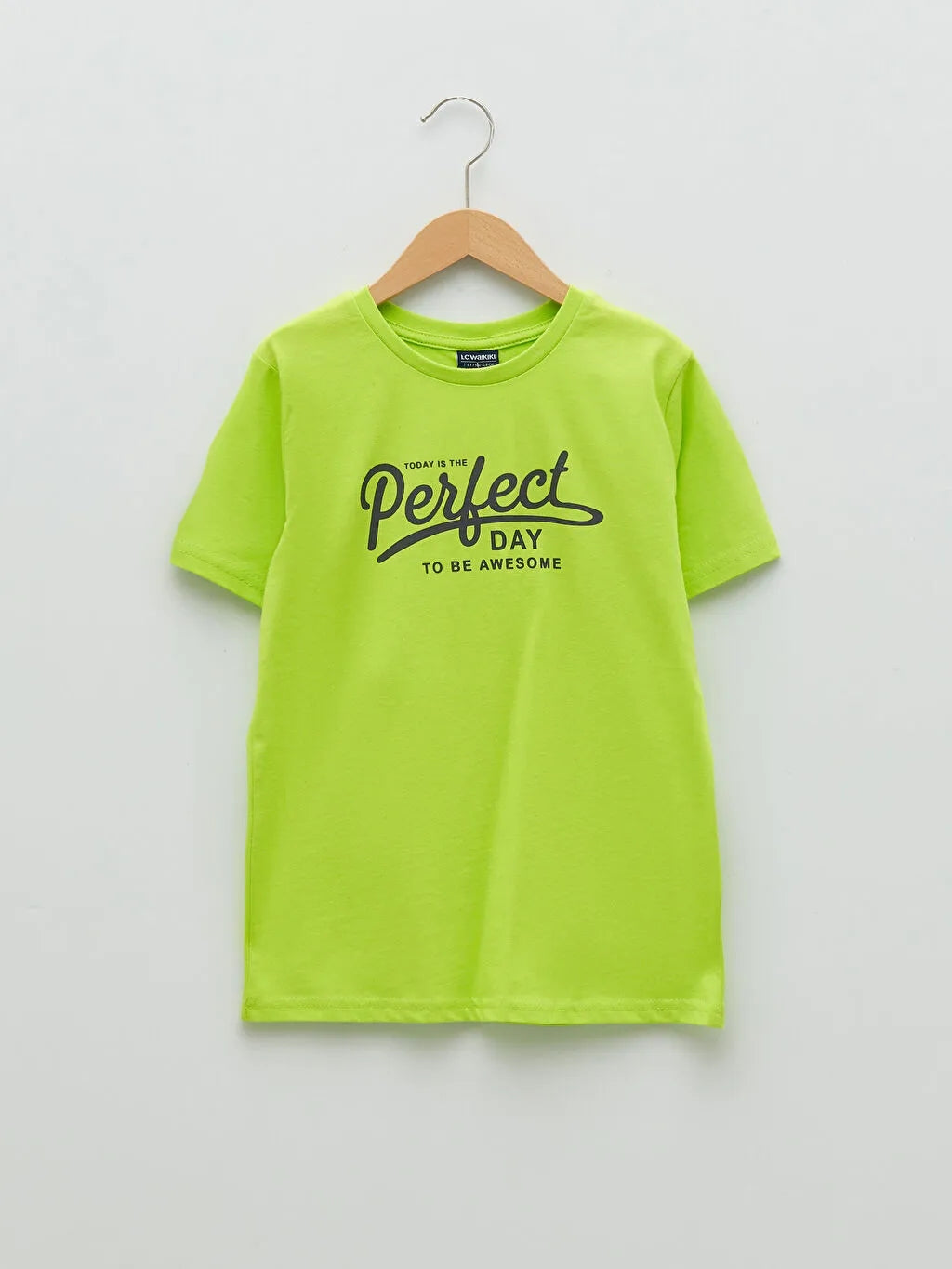 Crew Neck Printed Short Sleeve Boy T-Shirt Bright Green