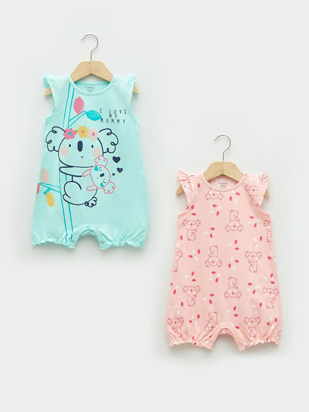 Crew Neck Printed Cotton Baby Girl Rompers 2 Pack