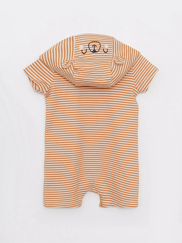 Hooded Short Sleeve Striped Cotton Baby Boy Rompers