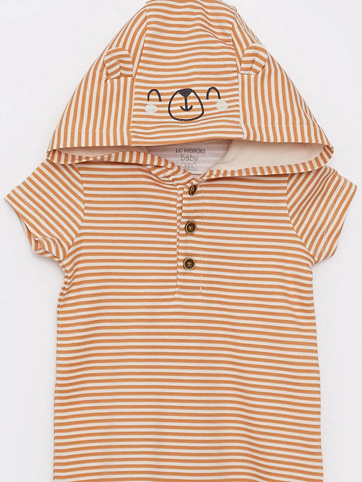 Hooded Short Sleeve Striped Cotton Baby Boy Rompers