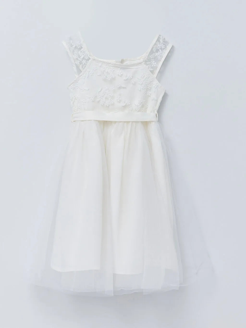 Square Collar Embroidery Detailed Girl Dress