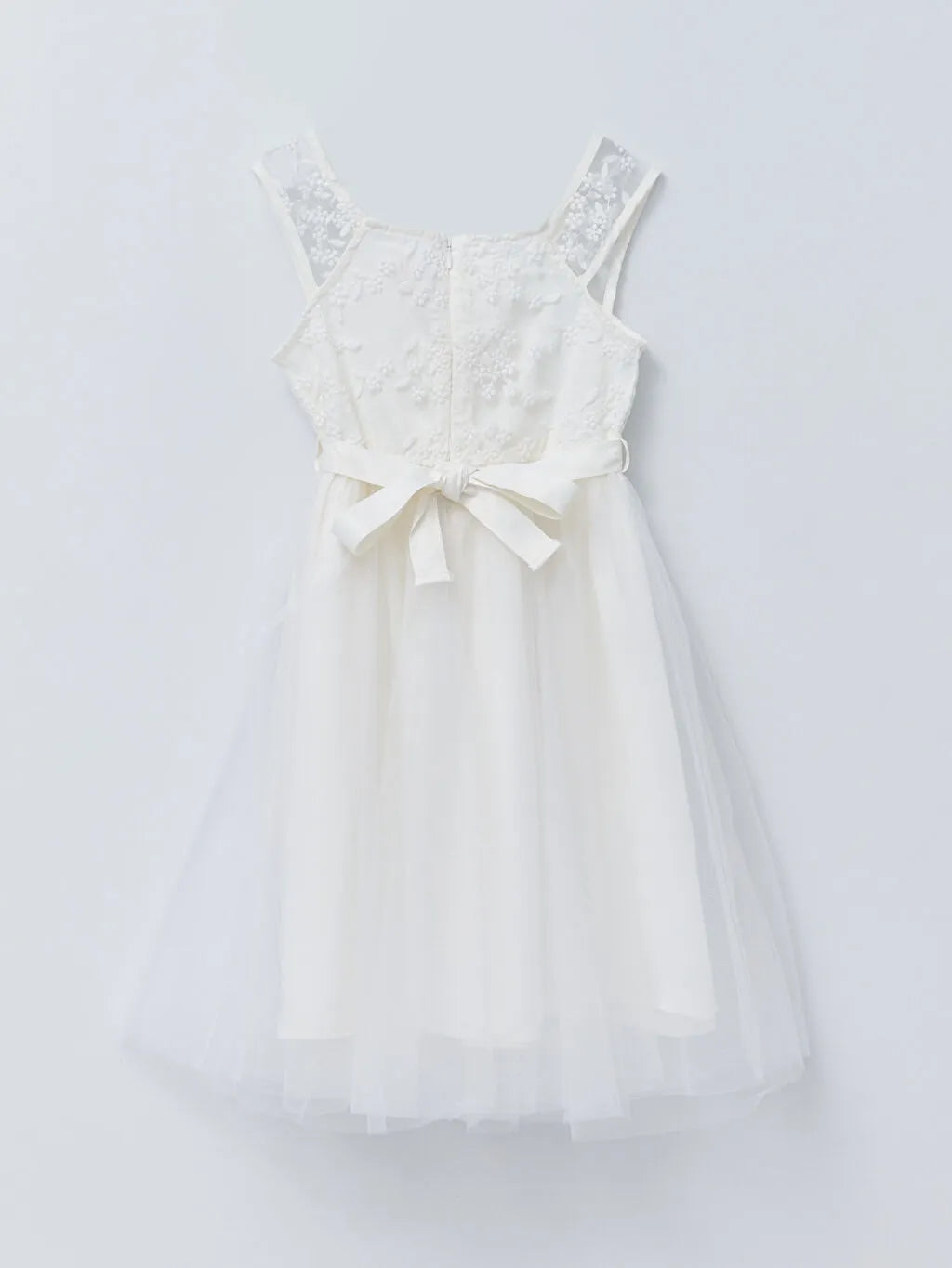 Square Collar Embroidery Detailed Girl Dress