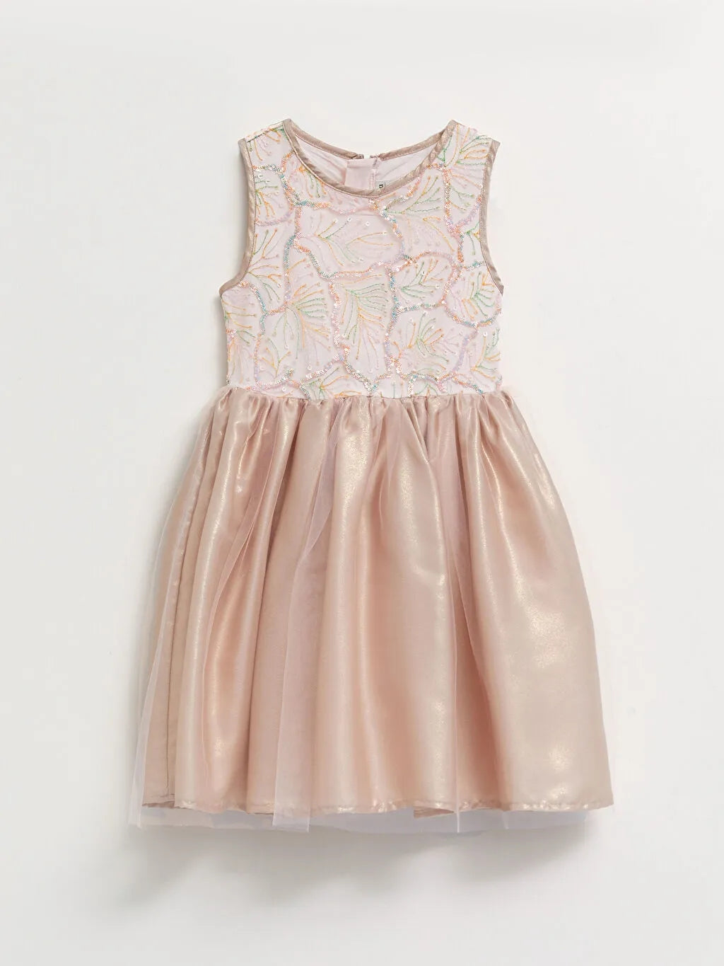 Crew Neck Sequin Embroidered Girl Dress