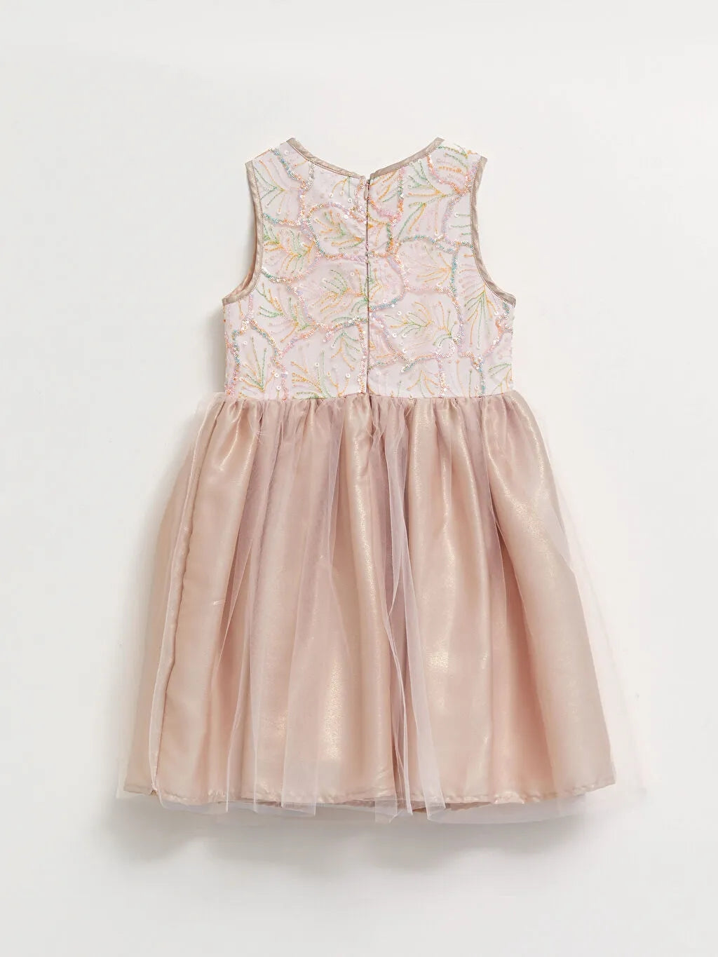 Crew Neck Sequin Embroidered Girl Dress