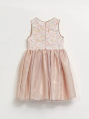 Crew Neck Sequin Embroidered Girl Dress