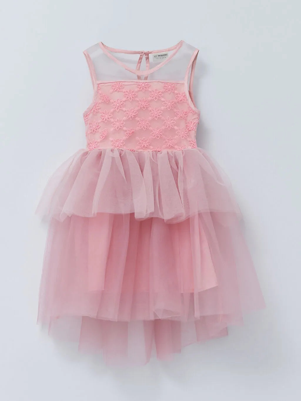 Crew Neck Embroidery Detailed Girl Dress