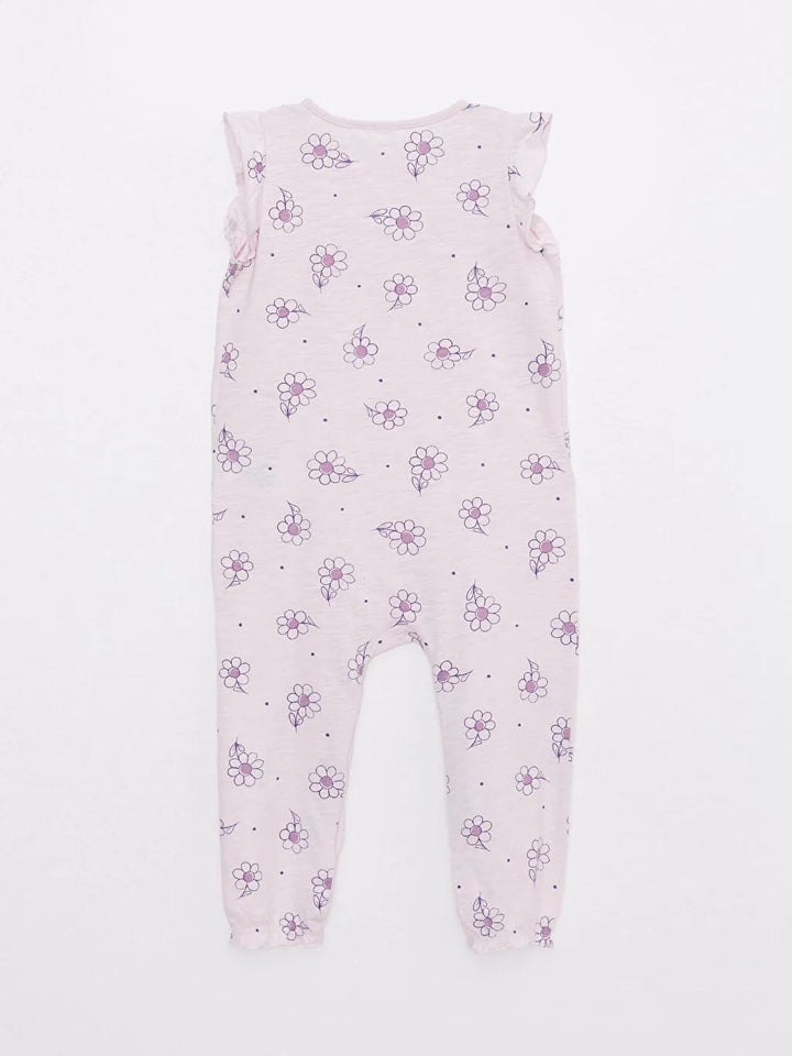Crew Neck Printed Cotton Baby Girl Rompers