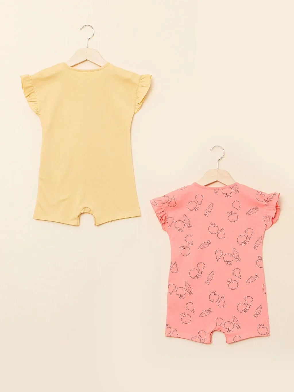 LCW Green Crew Neck Short Sleeve Printed Organic Cotton Baby Girl Rompers 2 Pack