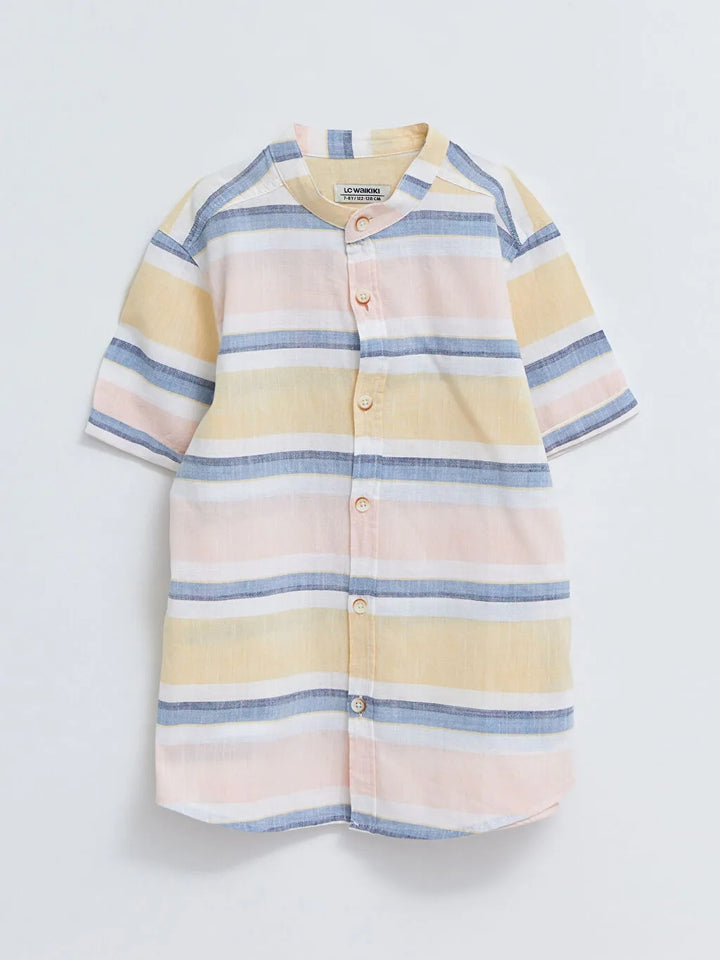 Classic Collar Striped Short Sleeve Poplin Boy Shirt
