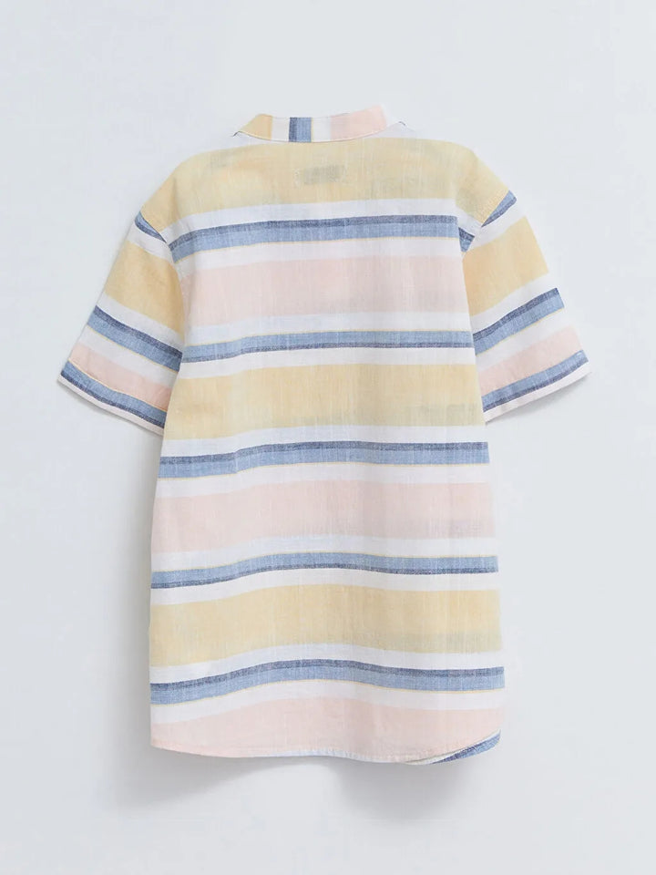 Classic Collar Striped Short Sleeve Poplin Boy Shirt