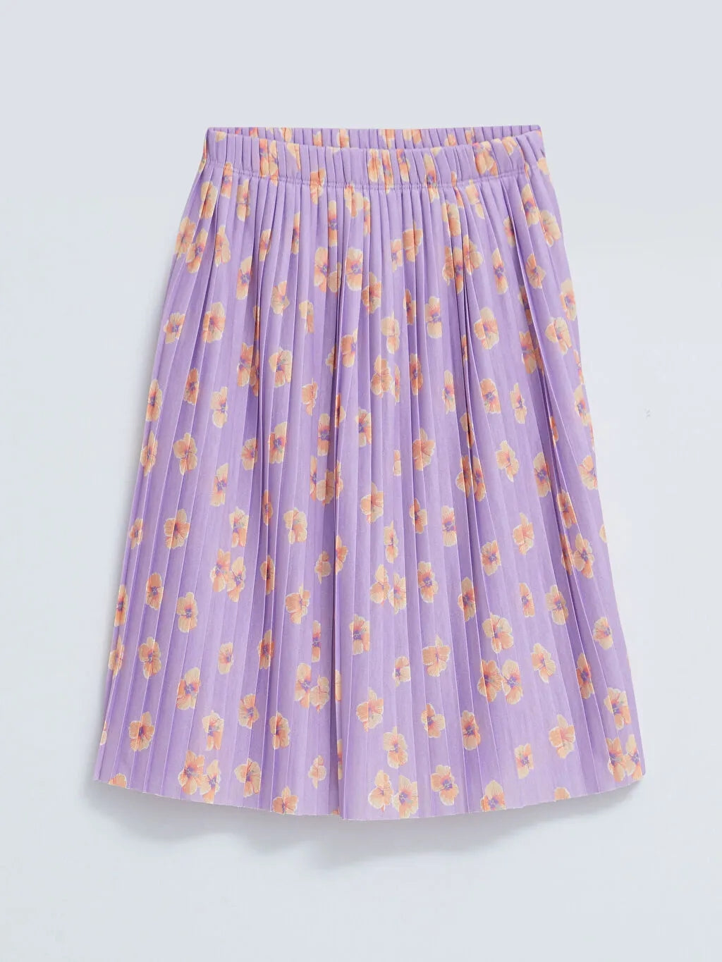Elastic Waist Patterned Pleated Girl Skirt